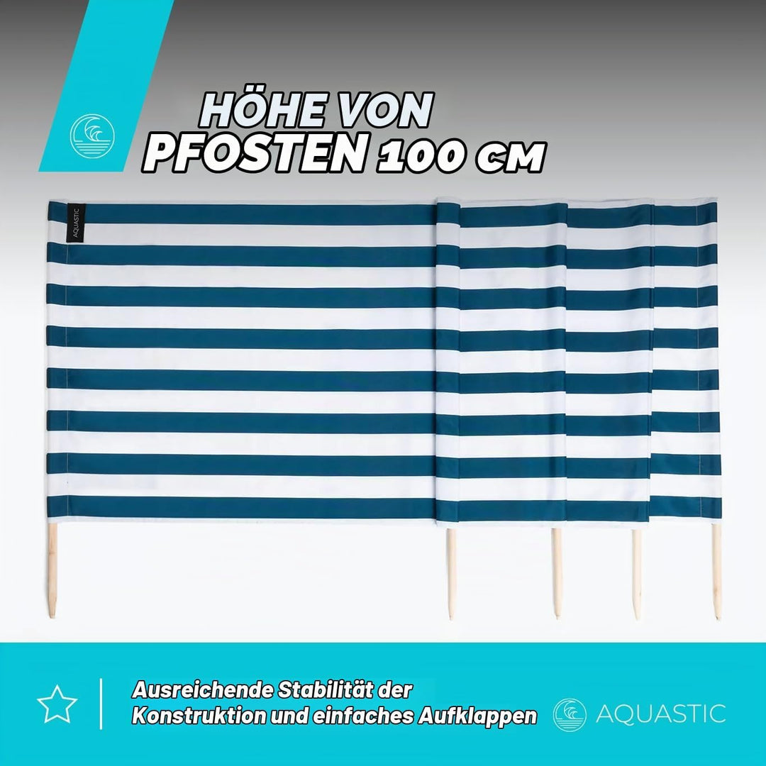 AQUASTIC WINDSCREEN Windschutz Strand 10m in Blau|Marinblau ist Perfekt für Seen und das Meer Strapa