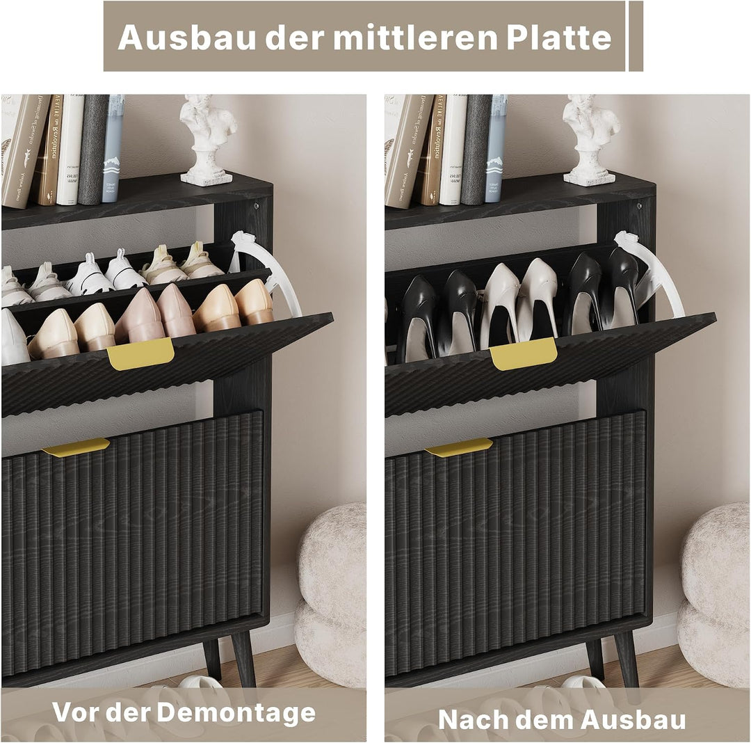 Schuhschrank, Schuhkipper mit 2 Klappen, Schuhregal Schmal, versteckte Schuhaufbewahrung, Schuhschra