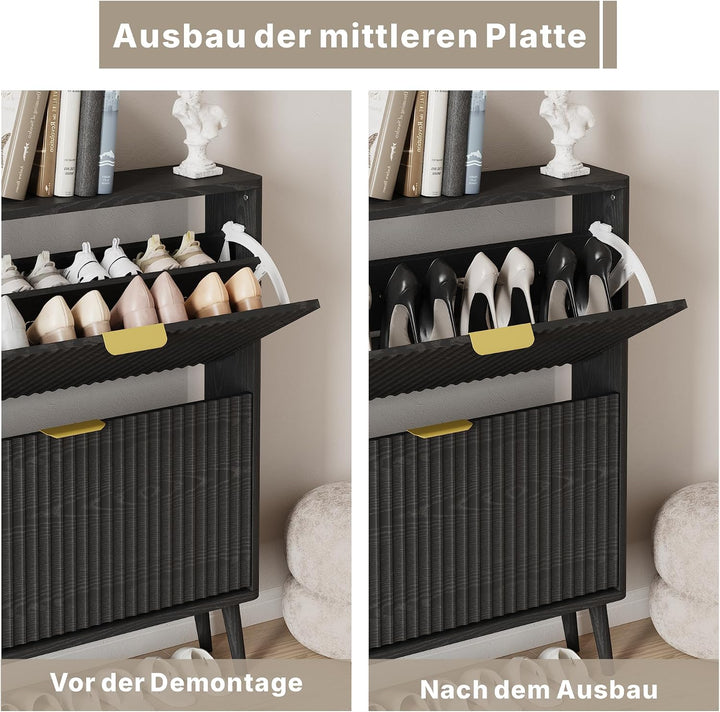 Schuhschrank, Schuhkipper mit 2 Klappen, Schuhregal Schmal, versteckte Schuhaufbewahrung, Schuhschra