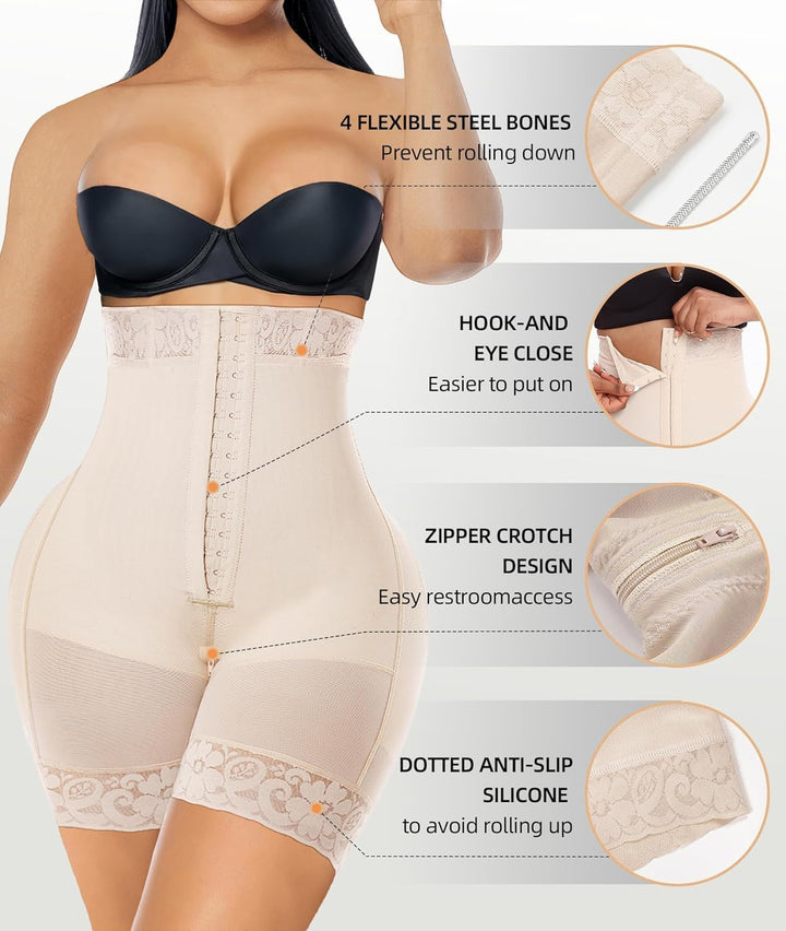 YIANNA Shapewear Damen Bauchweg Stark Formend Hohe Kompression Body Shaper Bodysuit Miederbody Fajas