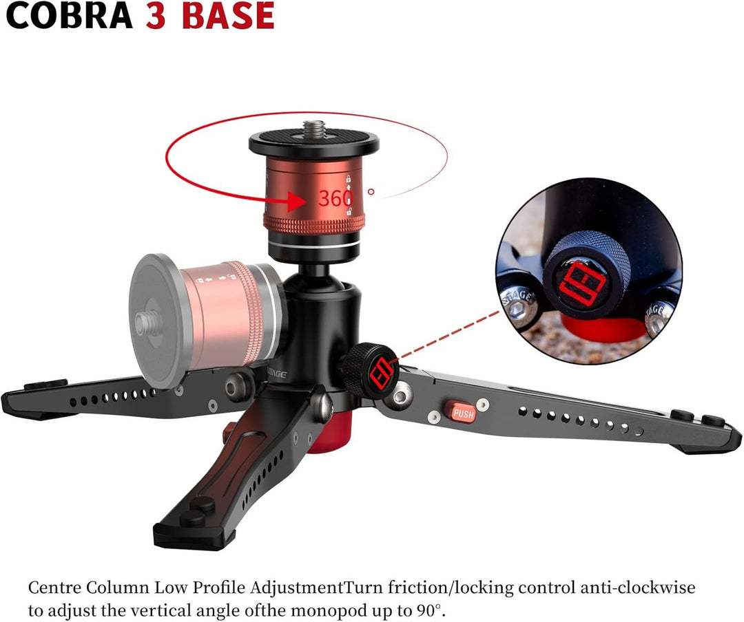 IFOOTAGE Cobra 3 Base, ragbares Mini-Tischstativ für Cobra 2 Einbeinstativ mit 360° Drehbarem Kugelk