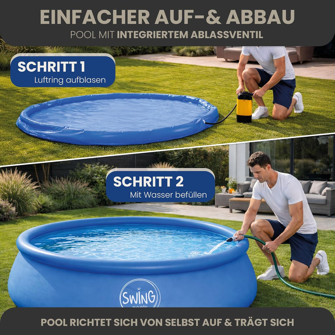 HAF® Swing Quick Up Pool in blau mit den Massen 305 x 76 cm | ca. 3.800 Liter Wasserkapazität | Selb