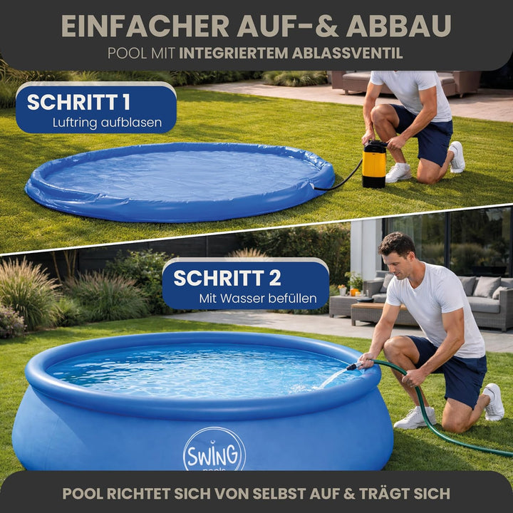 HAF® Swing Quick Up Pool in blau mit den Massen 305 x 76 cm | ca. 3.800 Liter Wasserkapazität | Selb