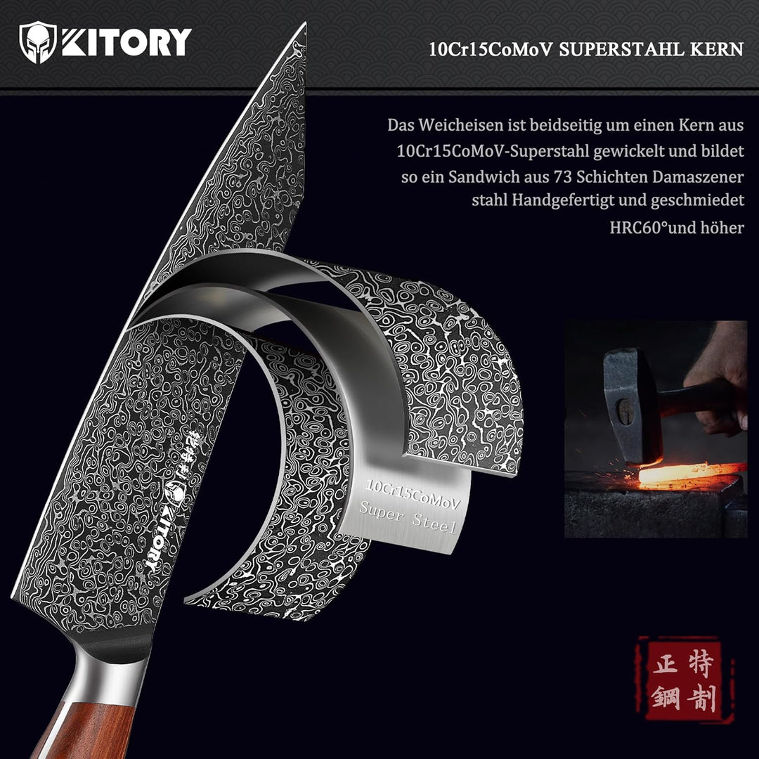 Kitory Kochmesser Kiritsuke Messer Damaskus Edelstahl 73 Lagen Küchenmesser Damastmesser 21 cm Kling