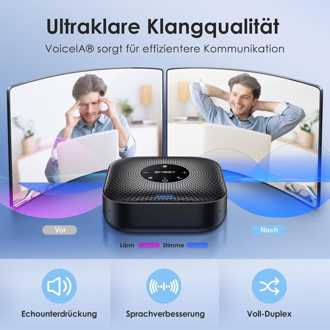 EMEET C960 1080P Webcam & M0 Plus Konferenzlautsprecher - 4 AI-Mikrofon-Arrays für 360° Abdeckung in