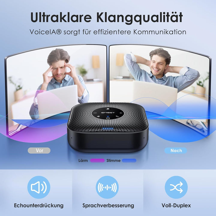 EMEET C960 1080P Webcam & M0 Plus Konferenzlautsprecher - 4 AI-Mikrofon-Arrays für 360° Abdeckung in