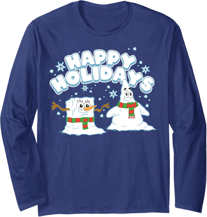 Spongebob Squarepants Patrick Star Snowmen Happy Holidays Langarmshirt