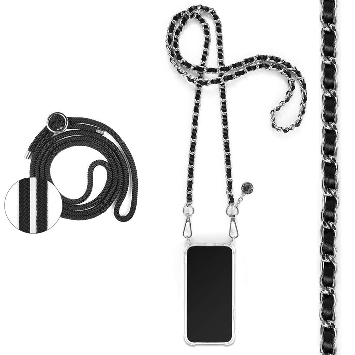 Jalouza Handykette, Kordel & Hülle Bundle kompatibel mit iPhone 12 & 12 Pro - Metallkette in Schwarz