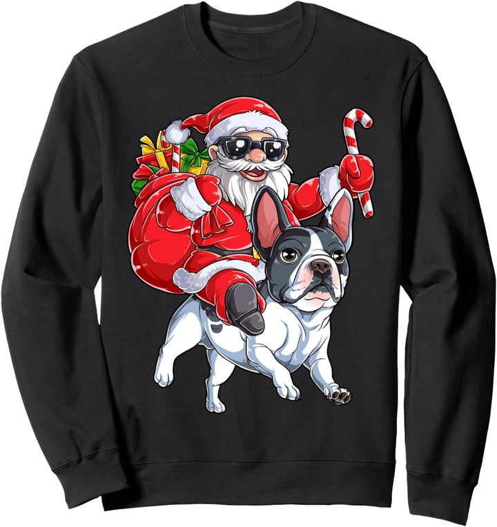 Christmas Santa Claus Riding French Bulldog Xmas Boys Dog Sweatshirt