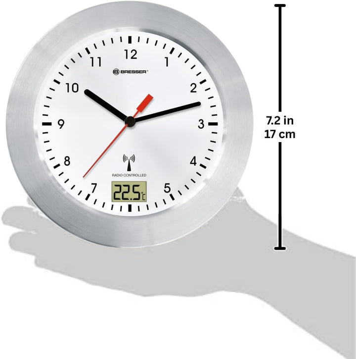 Bresser 8020114 Bad Wanduhr MyTime Bath mit Temperaturanzeige und Funkuhr mit gebürstetem Aluminiumr