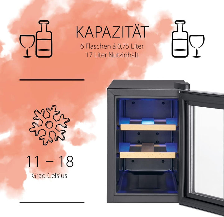 ProfiCook® Weinkühlschrank für 6 Flaschen, Getränkekühlschrank mit UV-beständiger Glastür, Weinkühle