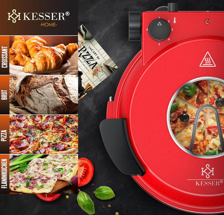 KESSER® Pizza-Ofen elektrisch bis 400 Grad | Elektrischer Pizzabäcker 1200W mit feuerfester Steinpla