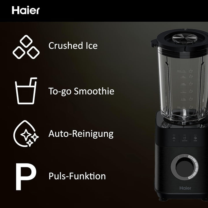 Haier Mixer mit Ice-Crush-Funktion & Smoothie Maker, 1200W I Standmixer mit 1,7L Glasbehälter & 0,6l
