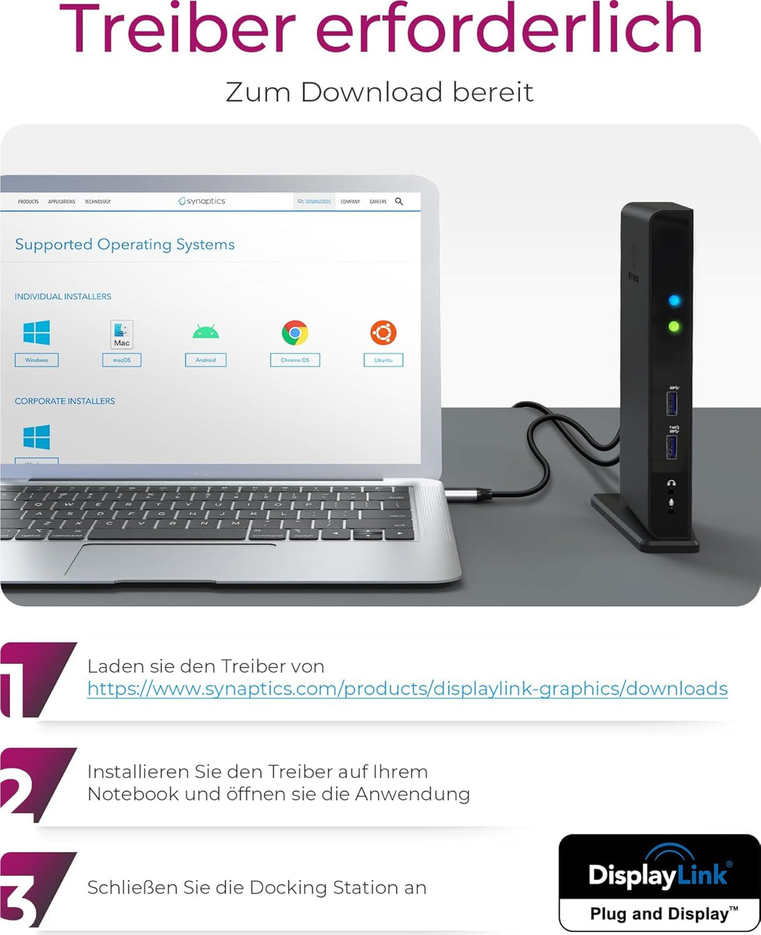 ICY BOX Laptop Docking Station (11-in-1) für 2 Monitore (1x HDMI & 1x DVI) mit USB 3.0, 6-fach USB H