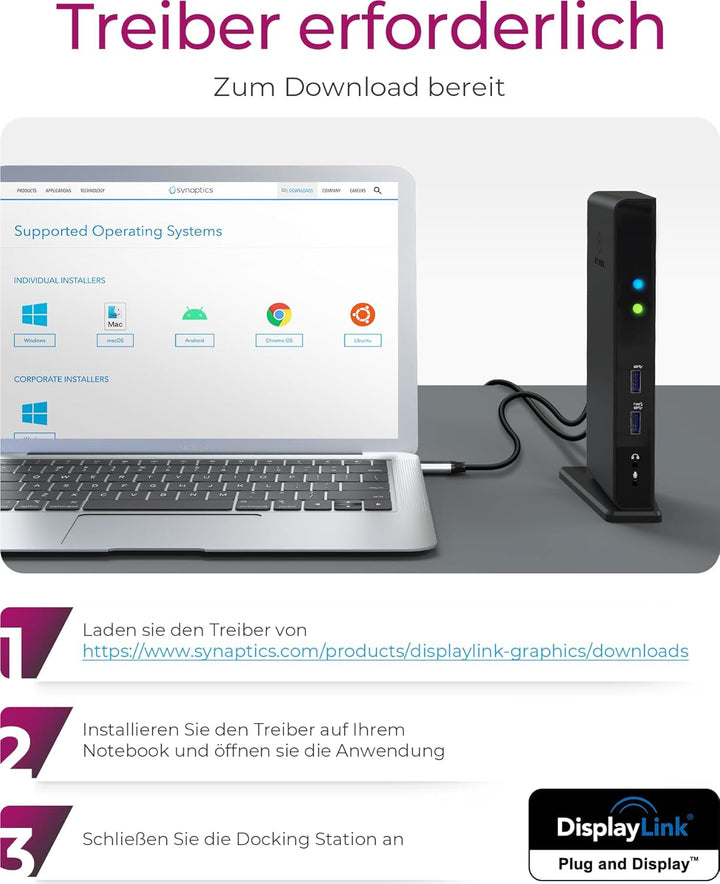 ICY BOX Laptop Docking Station (11-in-1) für 2 Monitore (1x HDMI & 1x DVI) mit USB 3.0, 6-fach USB H