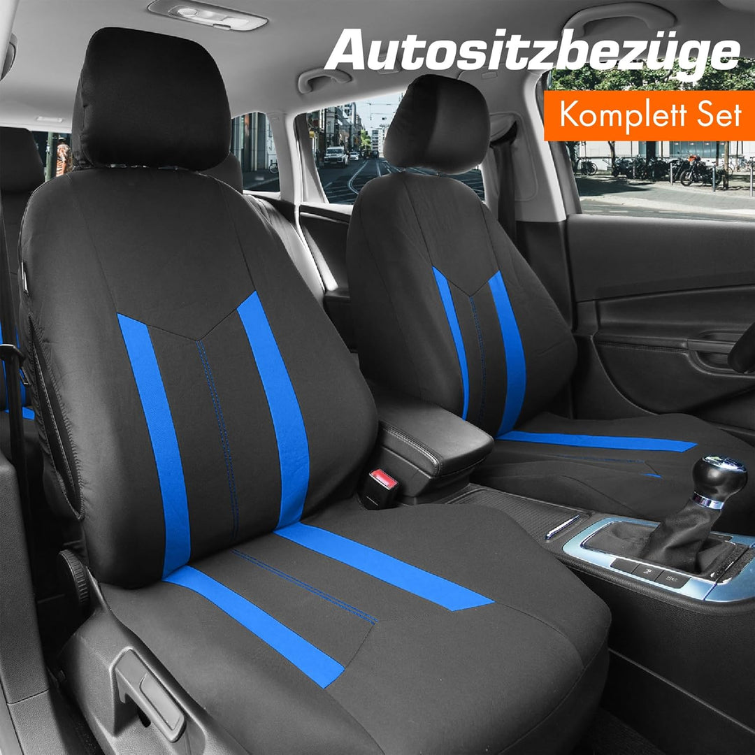 Upgrade4cars Autositzbezüge Set Universal Blau | Auto-Schonbezüge Vordersitze & Rückbank | Autositzb