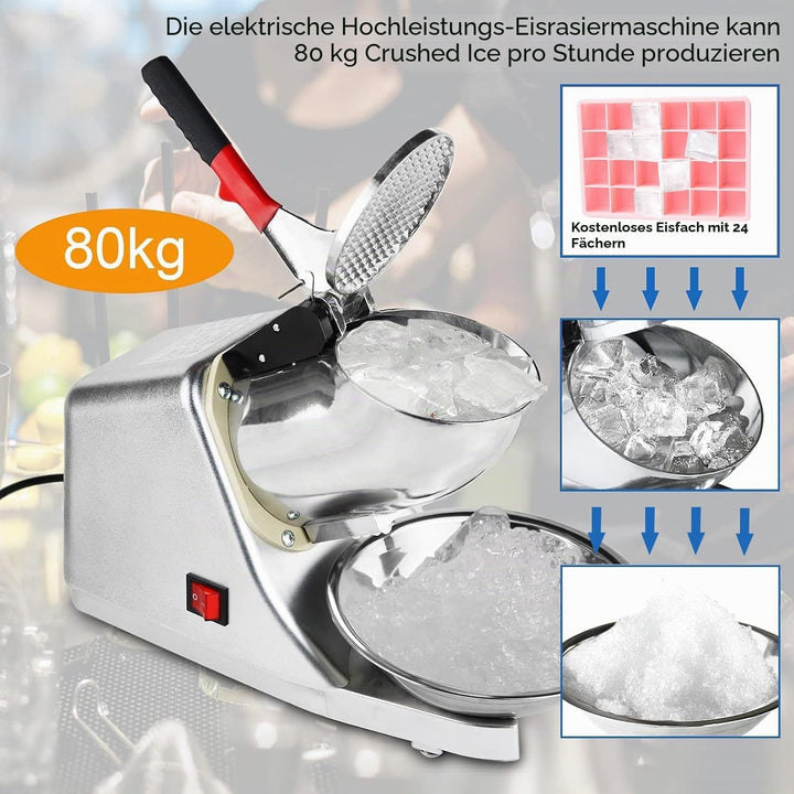 Elektrischer Eiszerkleinerer, 300 W, 220 V-240 V, Edelstahl, mit Doppelmesser, Schnee-Cone-Maker für