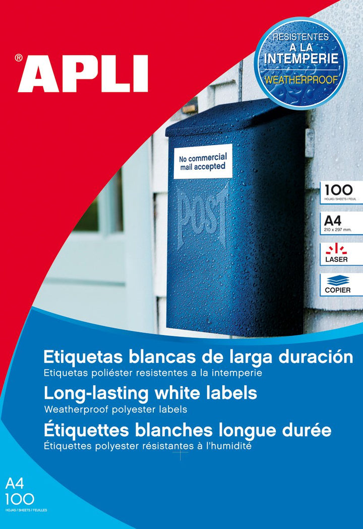 APLI 131827 Etikette Polyester, weiss