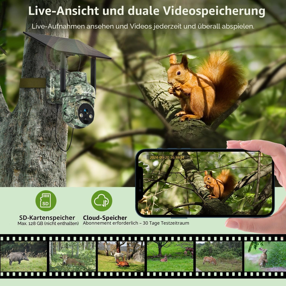 Lemnoi 4G LTE Solar Wildkamera mit SIM Karte Vorinstalliert, Akku Wildkamera mit Bewegungsmelder, 2K