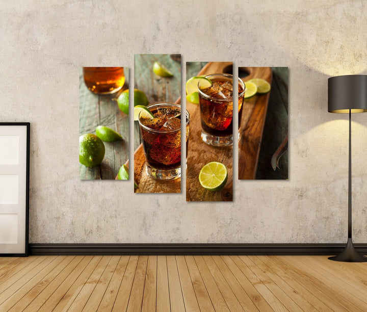 islandburner Bild Bilder auf Leinwand Rum und Cola Cuba Libre mit Limette und EIS Wandbild, Poster,