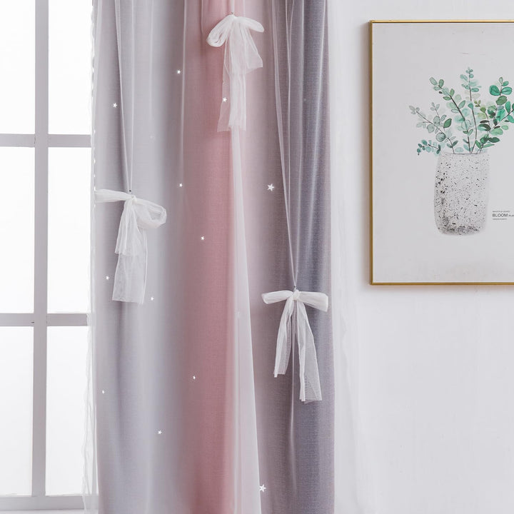 Yancorp Vorhänge für Mädchenzimmer, Kinderzimmer, ausgehöhlter Sternenvorhang, 160 cm Länge, Raumver