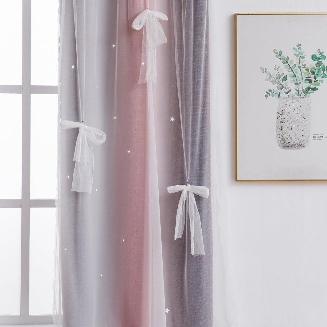 Yancorp Vorhänge für Mädchenzimmer, Kinderzimmer, ausgehöhlter Sternenvorhang, 160 cm Länge, Raumver