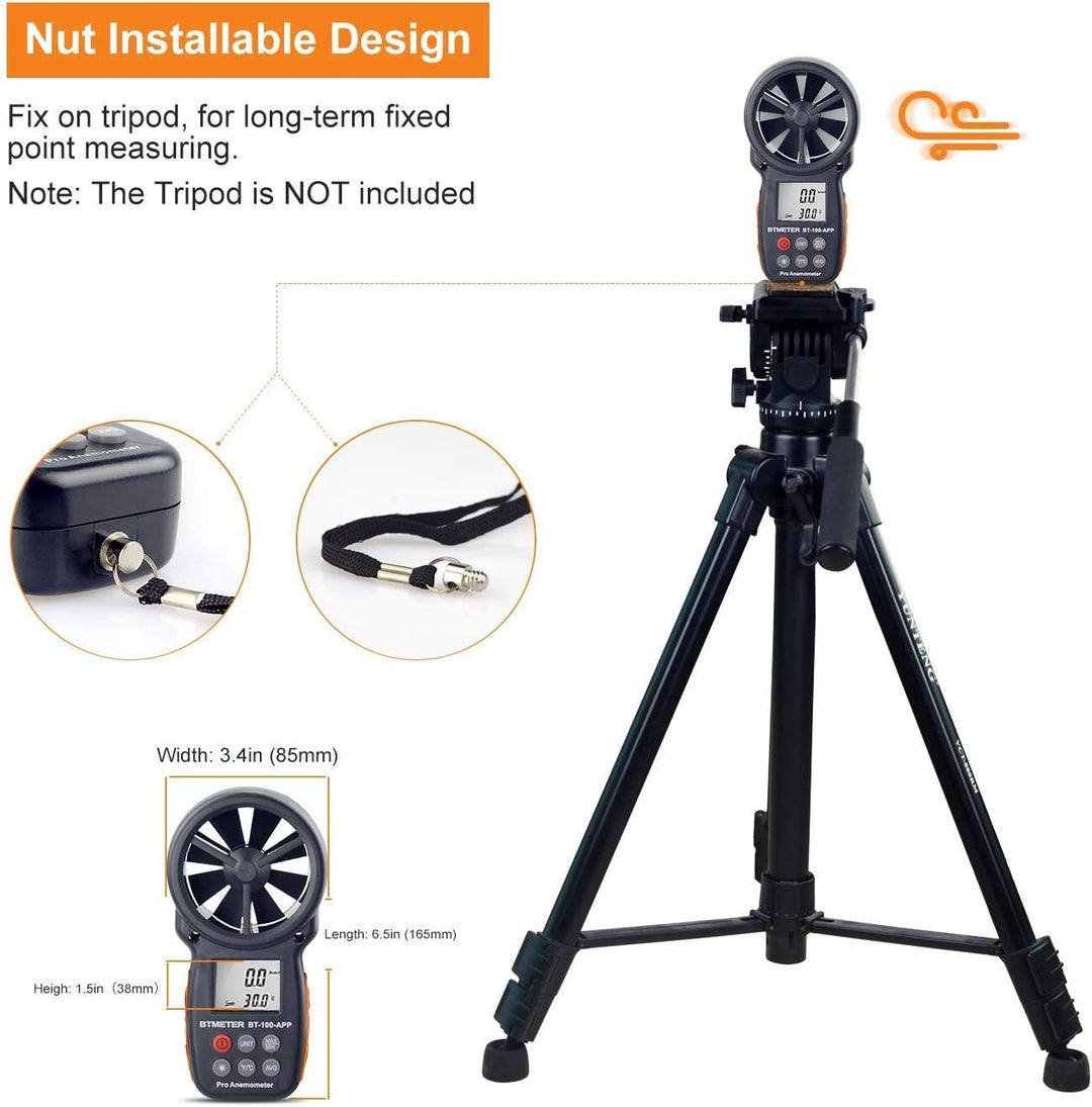BTMETER Windmesser Digital Windgeschwindigkeits-Anemometer-Handheld,drahtloses Bluetooth-Flügelrad-A