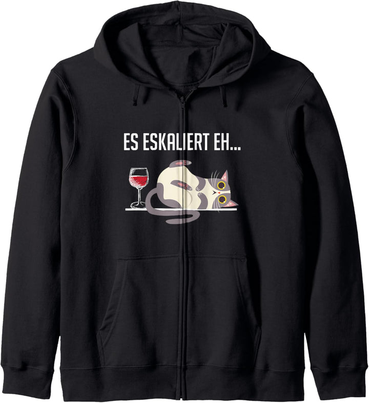 Es Eskaliert Eh Lustiges Katzen Shirt Wein Spruch TShirt Kapuzenjacke