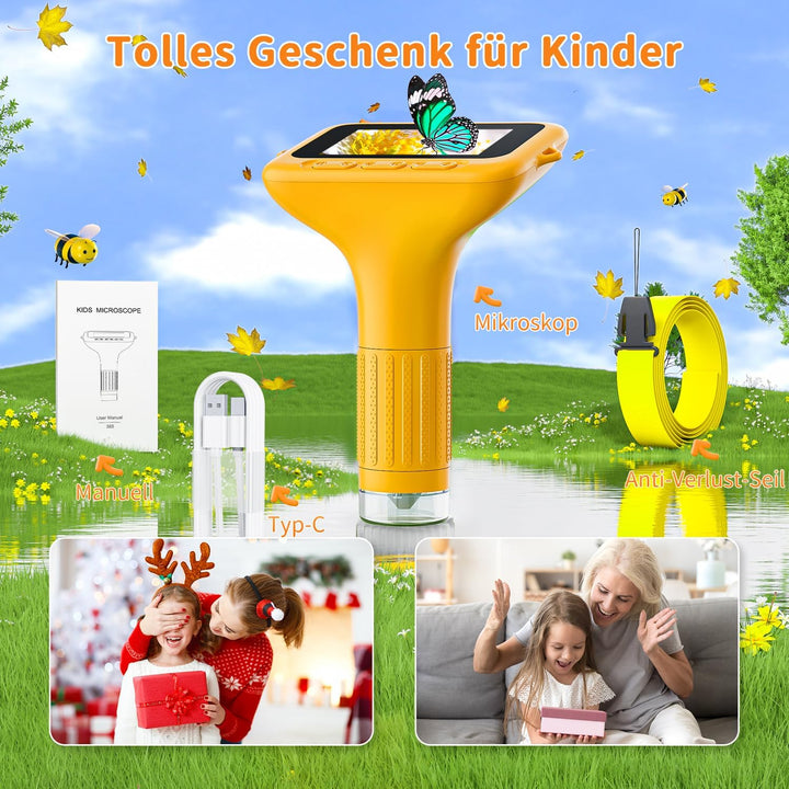 Digitales Mikroskop für Kinder, SKYBASIC Mini-Mikroskopkamera mit 3,0-Zoll-IPS-Bildschirm, 1000-fach