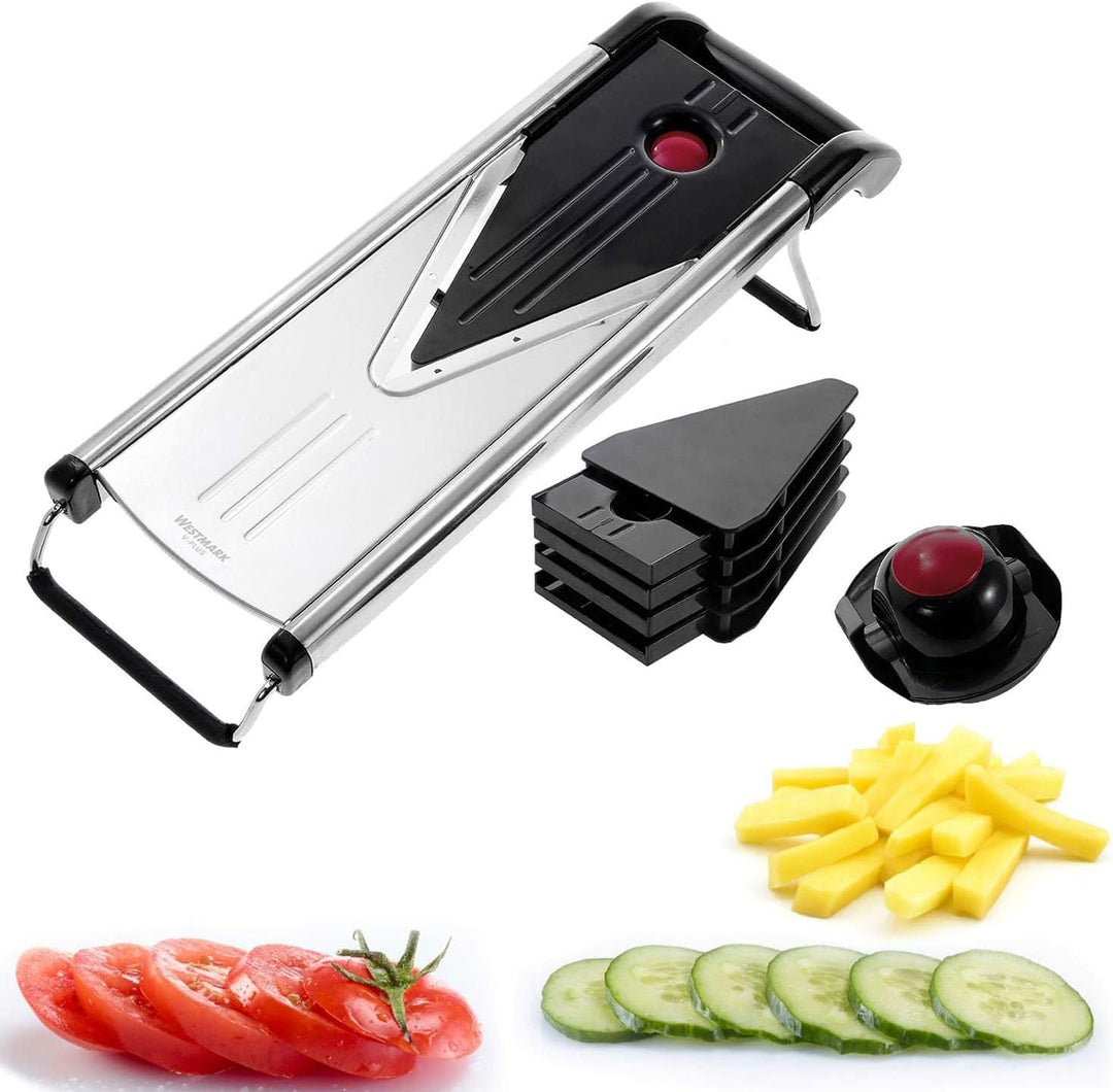 Westmark Gemüseschneider/ -hobel, Mit 5 Schneidaufsätzen, Edelstahlklingen, V-Plus, Schwarz/Silber/R