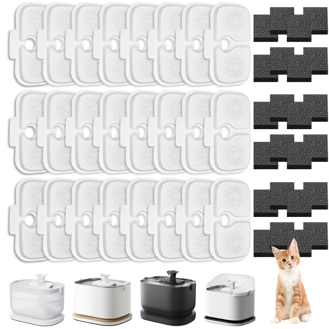 Kohlefilter Set kompatibel mit PETLIBRO Dockstream Katzenbrunnen, 24 Filterkartuschen und 24 Schwämm