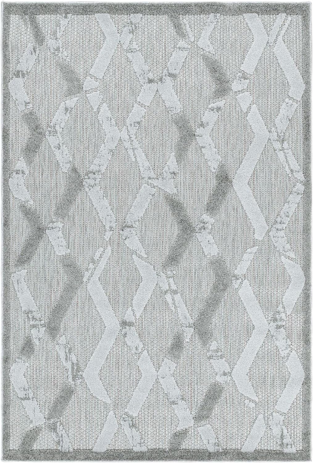 Carpetsale24 Outdoor Teppich Modern, Rauten Boho Design Teppich 3D Optik, Rechteckig, Grau Farbe, Ho
