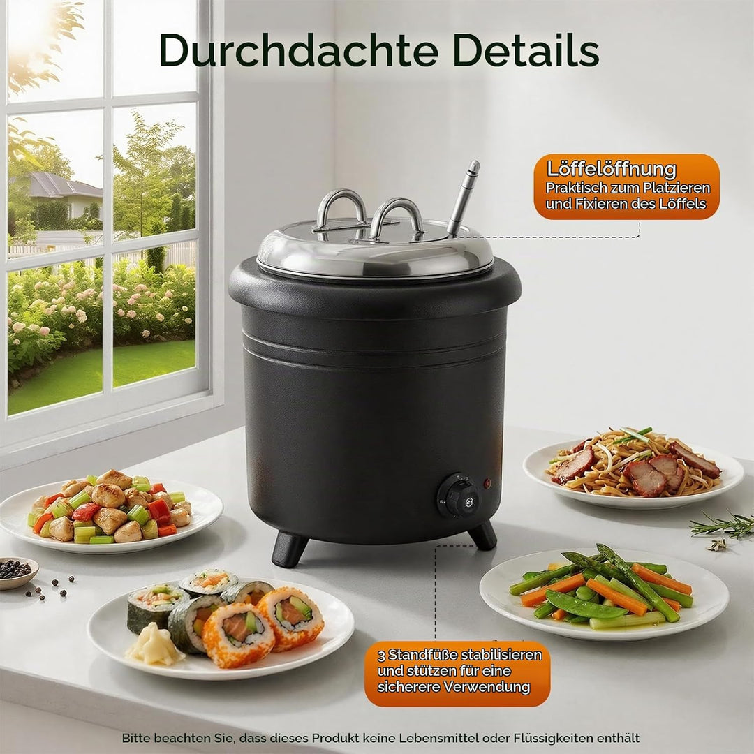 13L Suppenwärmer &amp; Suppenkessel, 400W Elektrisch Suppentopf Gastro Soup Warmhaltebehälter 30-85°C Ei