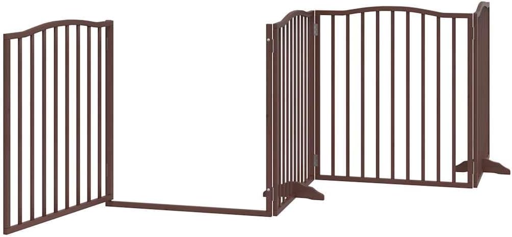 4-TLG. Hundetor aus Pappelholz Braun Eiche, freistehend faltbar 320 cm, mit Tür und Stützbeinen, ide