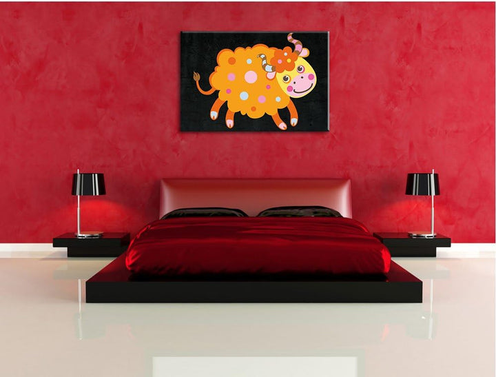 Pixxprint Niedliches Schaf mit Hörnern als Leinwandbild/Grösse: 100x70 cm/Wandbild/Kunstdruck/fertig