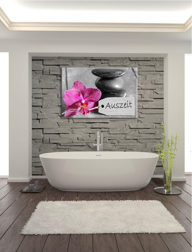 Orchidee mit Zen Steinen schwarz/weiss Format: 100x70 auf Leinwand, XXL riesige Bilder fertig gerahm