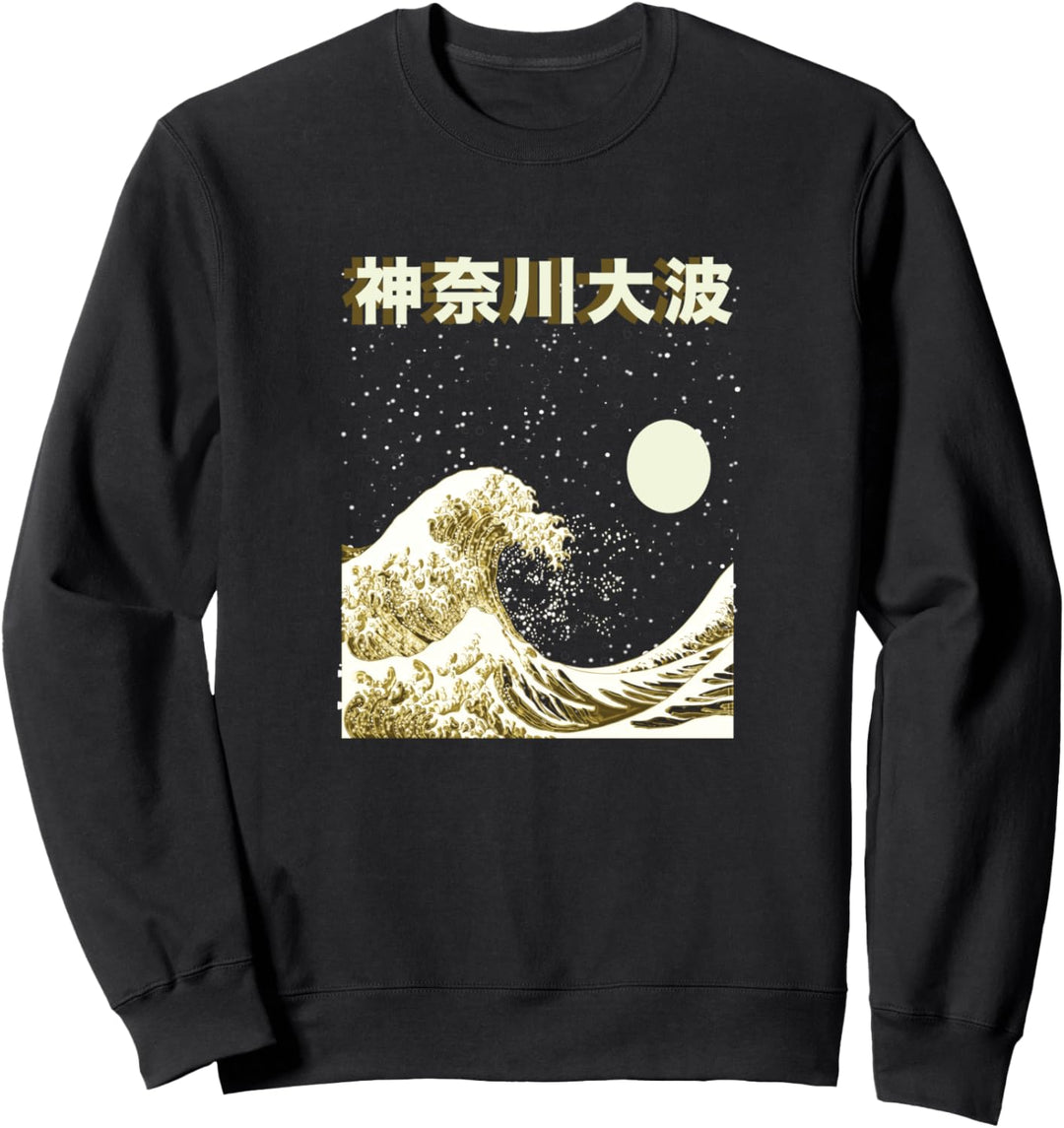 Kanagawa Grosse Welle | Mondaufgang in der Nacht | Otaku Sweatshirt