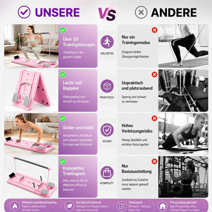 Skay Pilates Reformer Set für Zuhause Pink Pilates Reformer Set Classic, Pink Pilates Reformer Set C