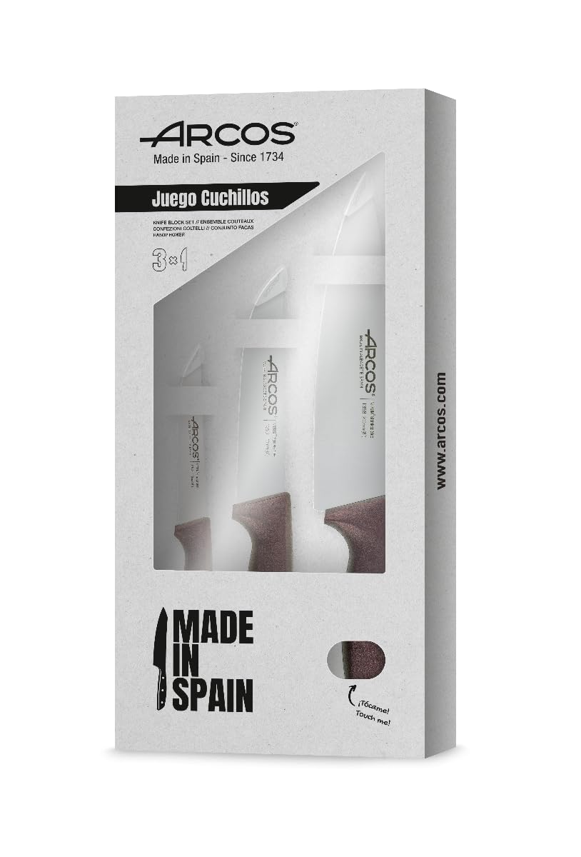 Arcos 818045 Niza - Küchenmesser-Set 3 Stück (Gemüse + Küche + Koch) - Farbe Metallic rot Estandar R