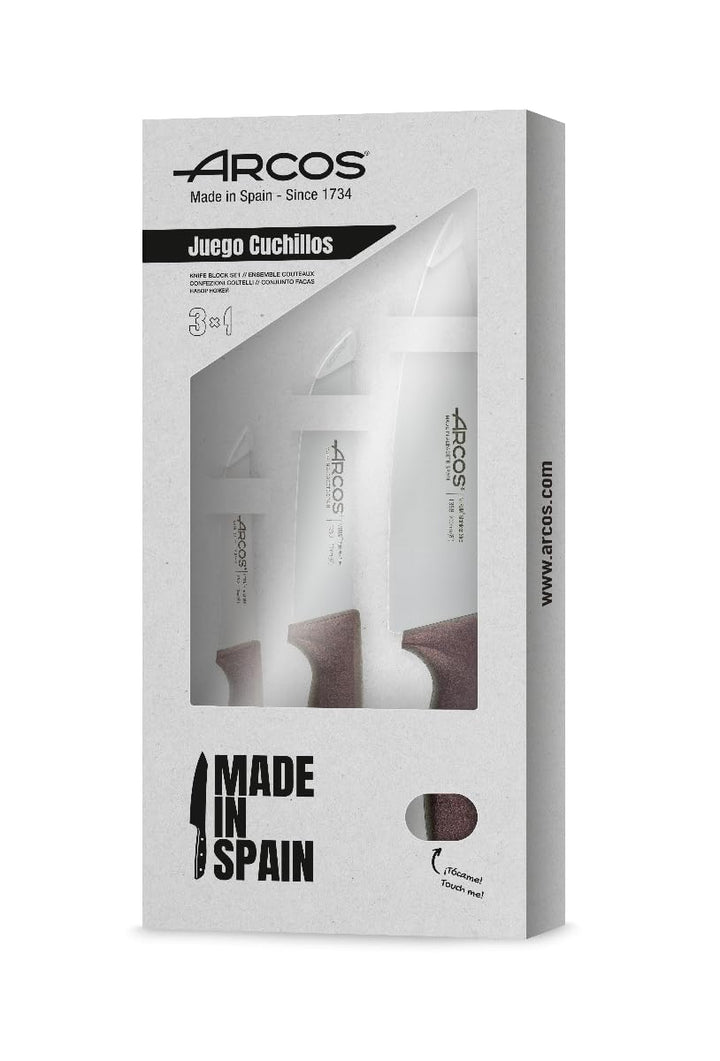 Arcos 818045 Niza - Küchenmesser-Set 3 Stück (Gemüse + Küche + Koch) - Farbe Metallic rot Estandar R