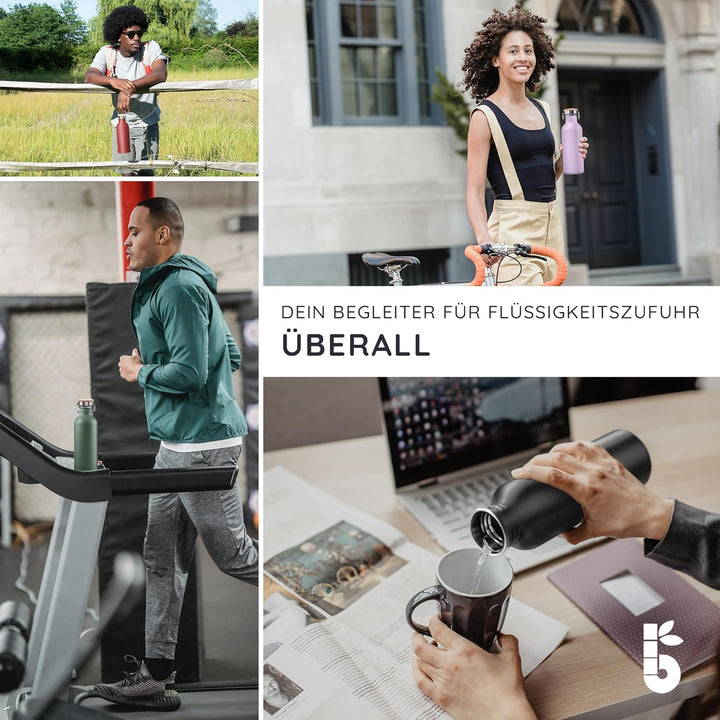 Bambaw Trinkflasche 500ml Edelstahl, Nicht-isolierte Trinkflasche Lila, Trinkflasche Ohne BPA, Metal