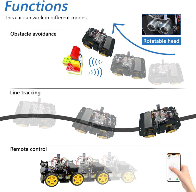 FREENOVE 4WD Car Kit with RF Remote (Compatible with Arduino IDE), Line Tracking, Obstacle Avoidance