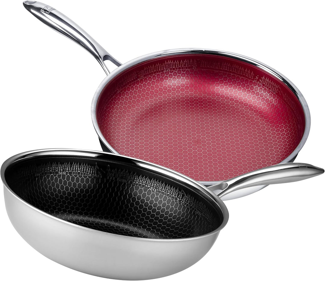 FIXLINE® Black Forest 2er Set Pfanne & Wok 28cm - Natürliche keramische Beschichtung - Alle Herdarte