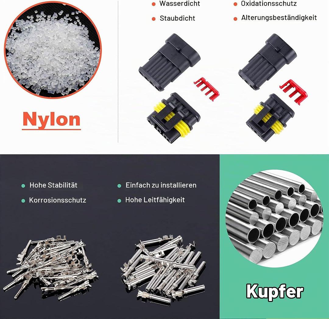 352 Stücke Wasserdichte KFZ Kabel Stecker Kit, 1/2/3/4 Pin Auto Stecker, schnelle und sichere elektr