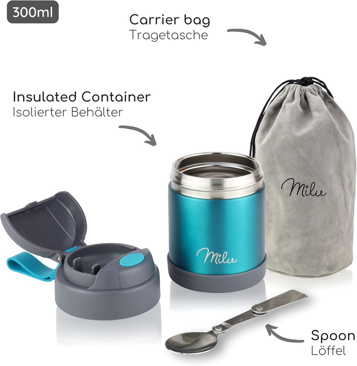 Milu Thermobehälter für Lebensmittel, 300 ml, 440 ml, 450 ml, 650 ml, 800 ml, Thermobehälter aus Ede