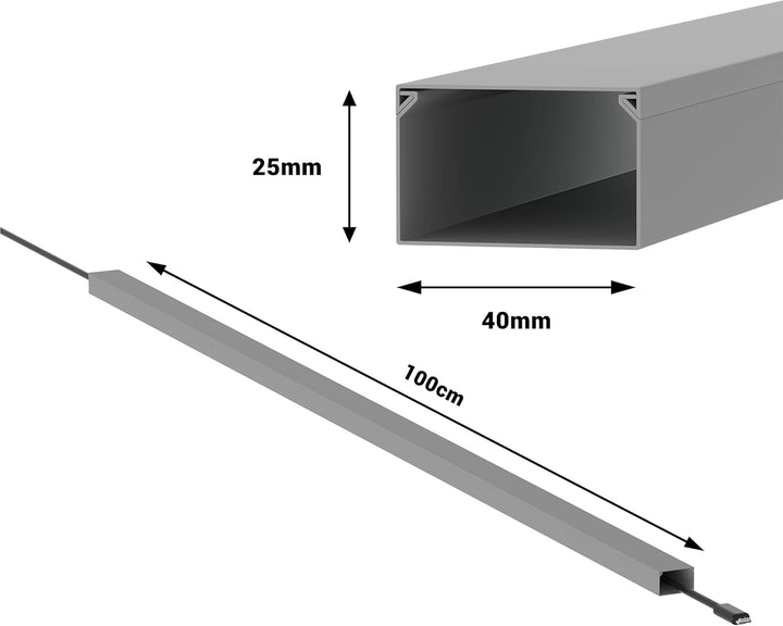 Kabelkanal Selbstklebend Pro mit Schaumklebeband, Kabelschacht 20m 40x25mm - 20x1m, Gray - Grau 20m