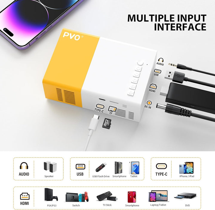 Mini Beamer, PVO WiFi projektor Tragbarer Filmprojektor, Telefonbildschirm Kann Drahtlos Oder per Da
