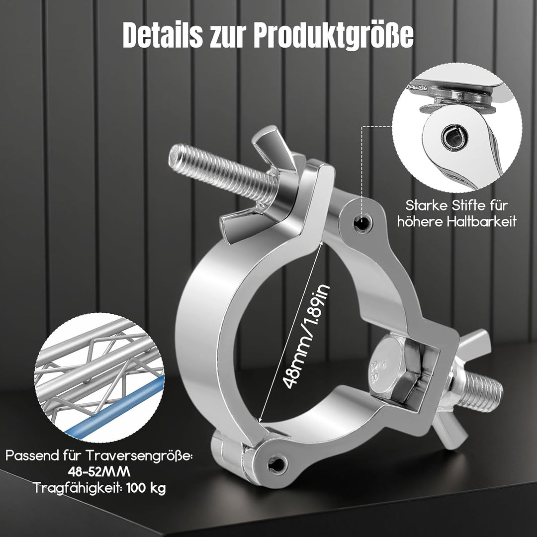Bühnenlicht Klemmen, 10 Stück Bügelschelle + Aluminiumlegierung, Tragfähigkeit 100kg, Rostfrei und R