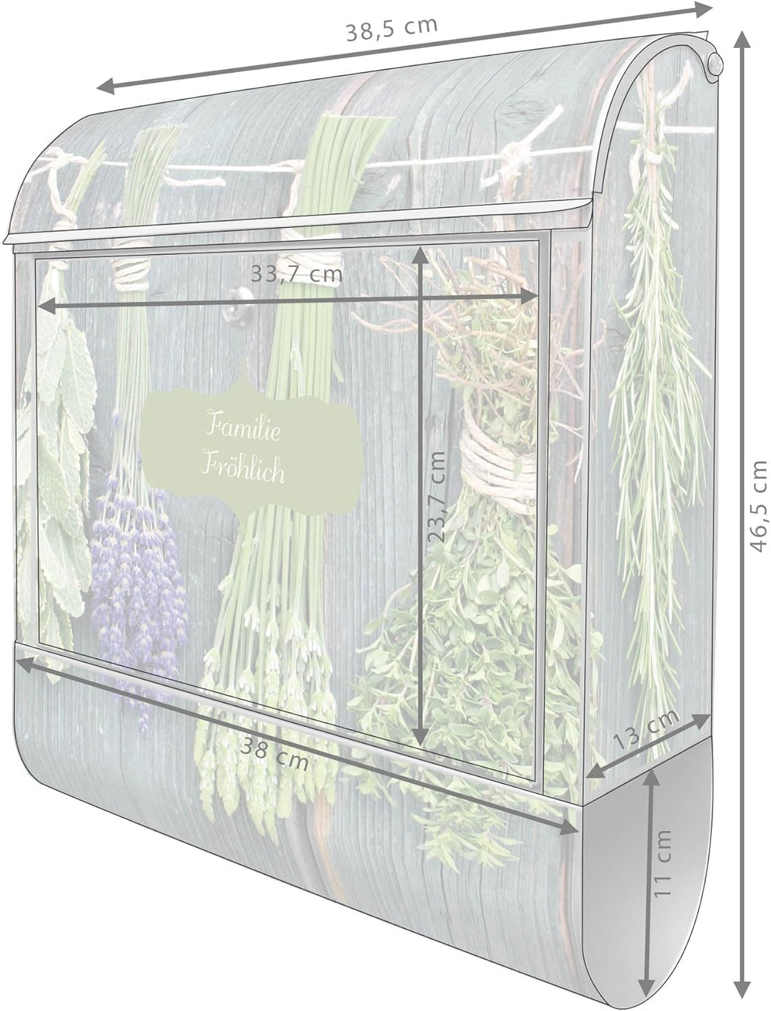 banjado® Design Briefkasten personalisiert mit Motiv Acht Kräuter 39x47x14cm & 2 Schlüssel - Briefka