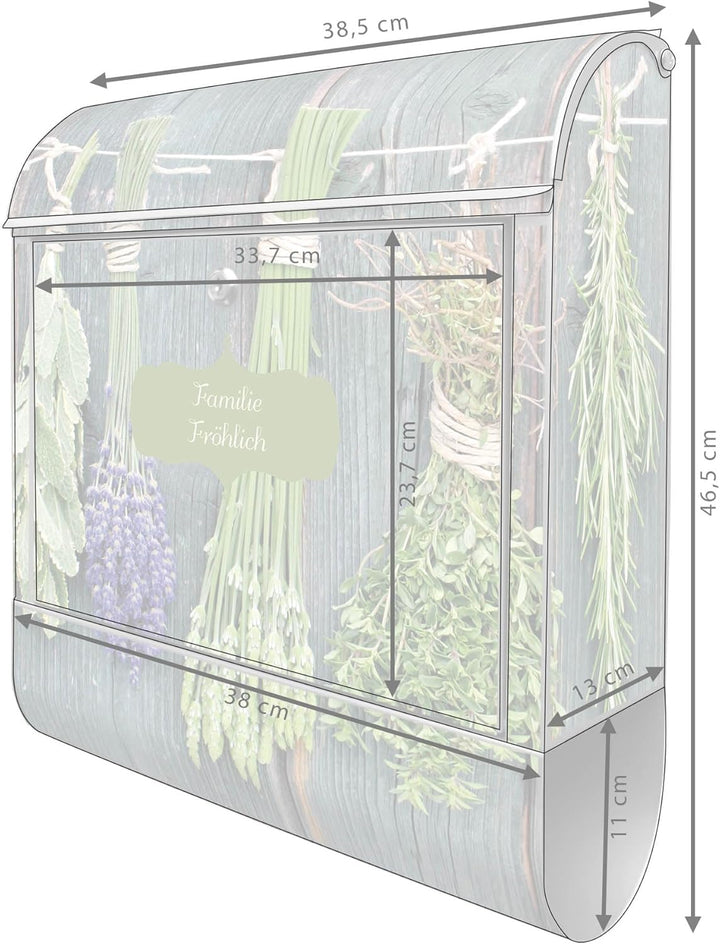 banjado® Design Briefkasten personalisiert mit Motiv Acht Kräuter 39x47x14cm & 2 Schlüssel - Briefka